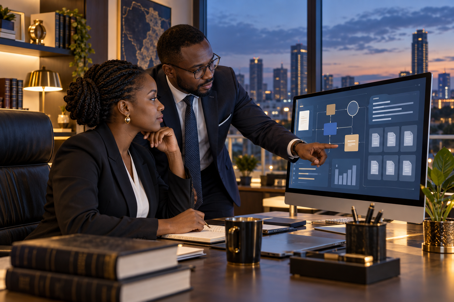 Kenyan legal professionals working with a modern case-management system.